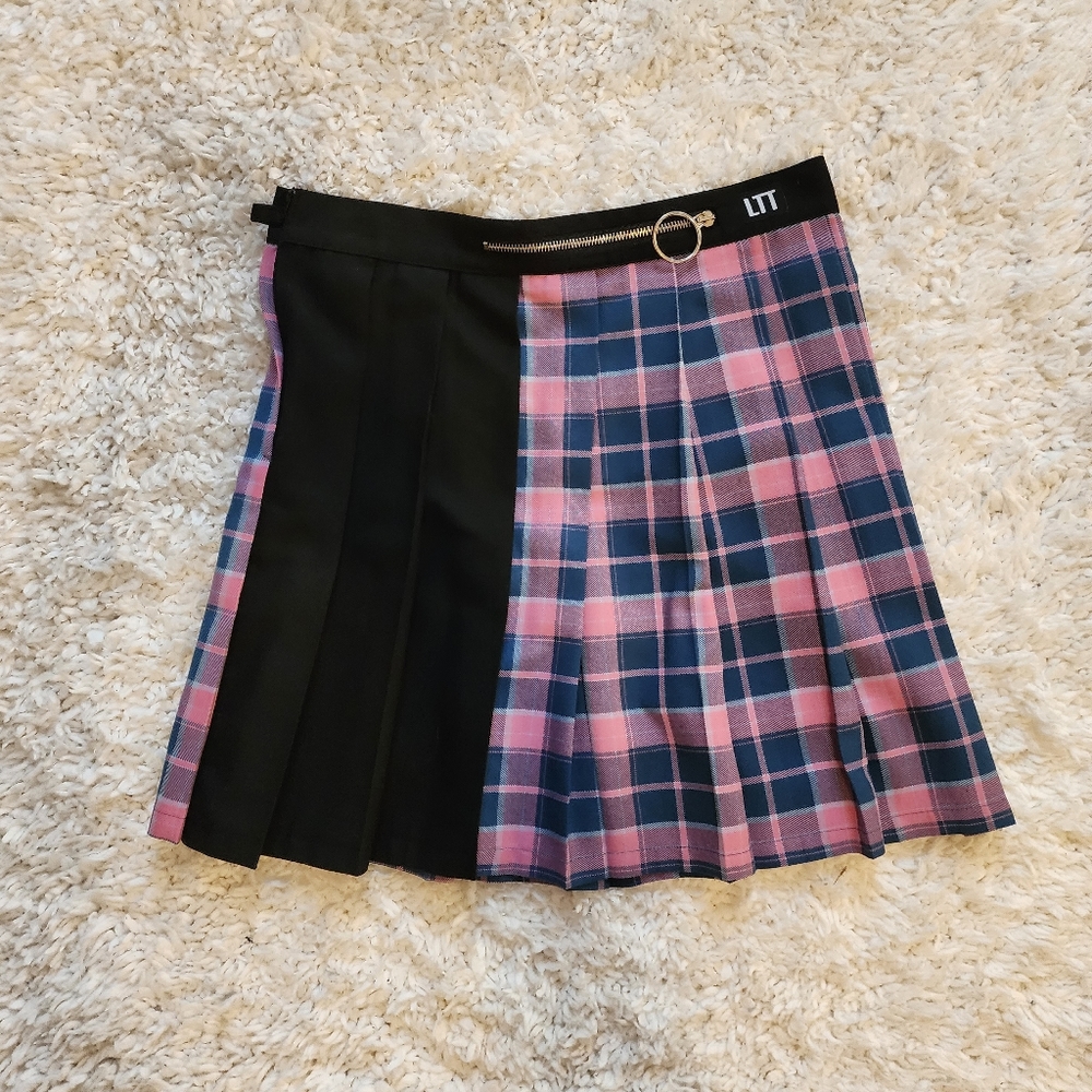Love Too True Pink, Blue, and Black Plaid Skirt